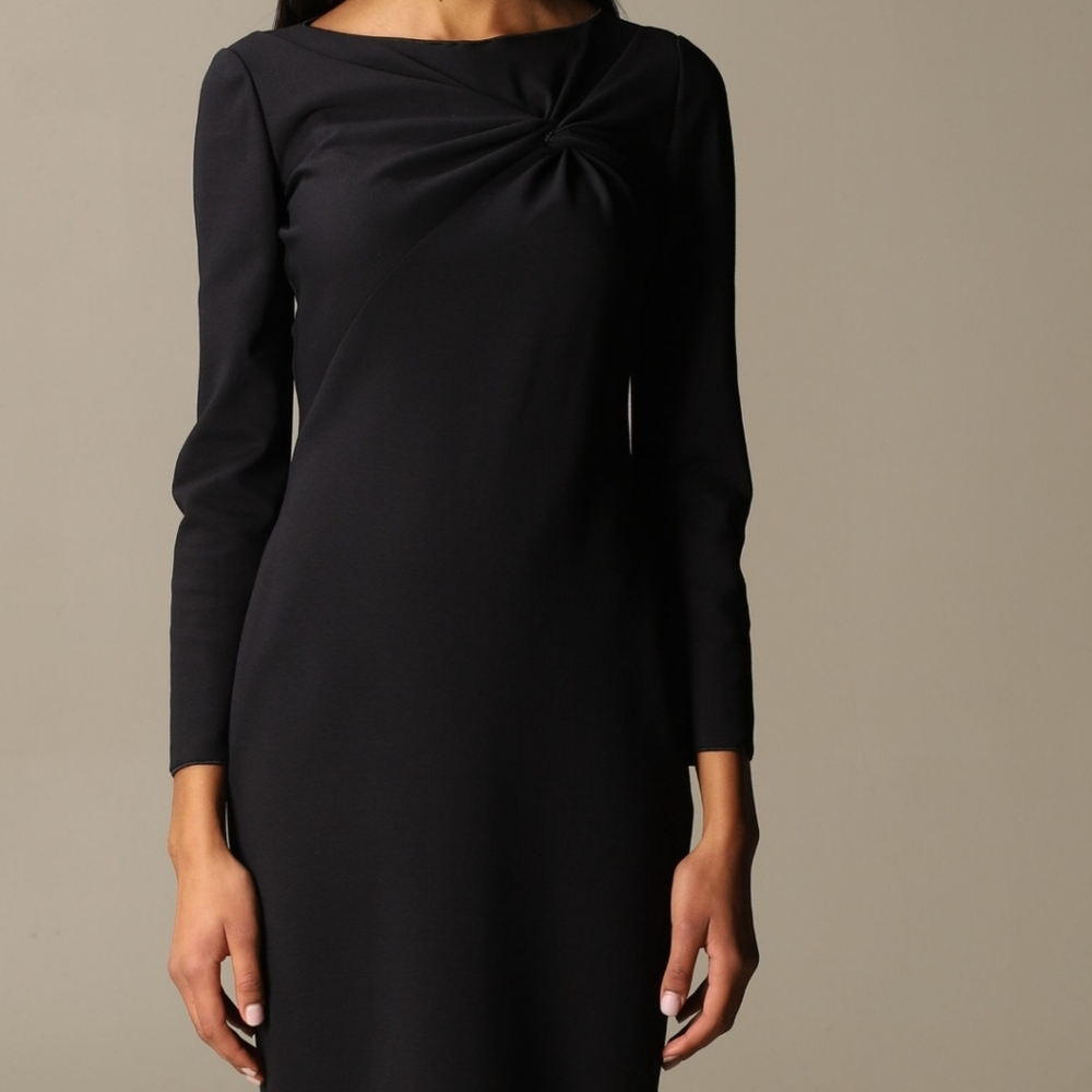NWT EMPORIO ARMANI Sheath Midi Dress Boat Neck Knot Detail Black Size 38